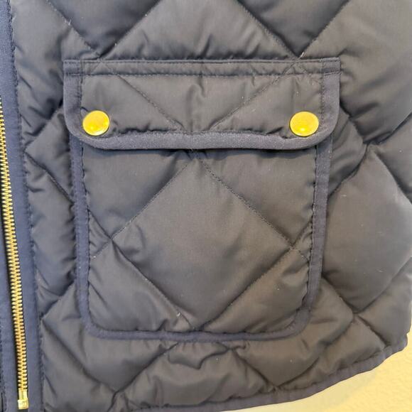Women’s J. Crew‎ Navy Quilted Down Puffer Vest Gold Accents Pockets PL Petite L - Picture 3 of 8